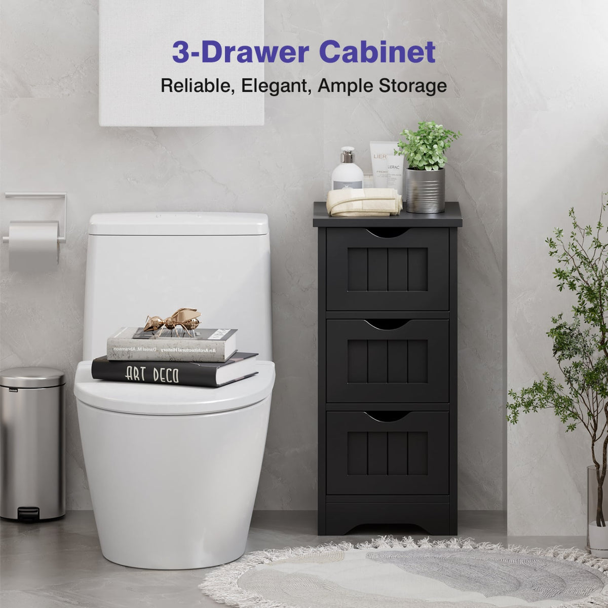 3-Tier Wooden Bathroom Floor Cabinet - 3-Drawer Storage White-Floor Cabinets-DECOROLALA
