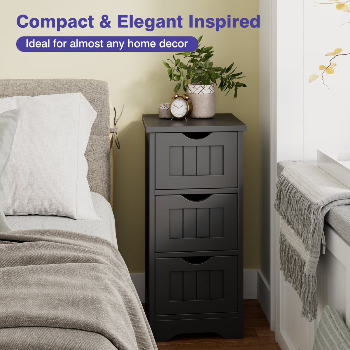 3-Tier Wooden Bathroom Floor Cabinet - 3-Drawer Storage White-Floor Cabinets-DECOROLALA
