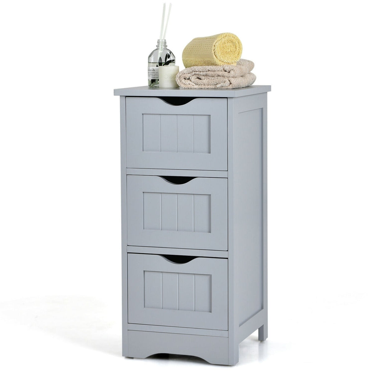 3-Tier Wooden Bathroom Floor Cabinet - Slim Storage Organizer, Gray-Floor Cabinets-DECOROLALA