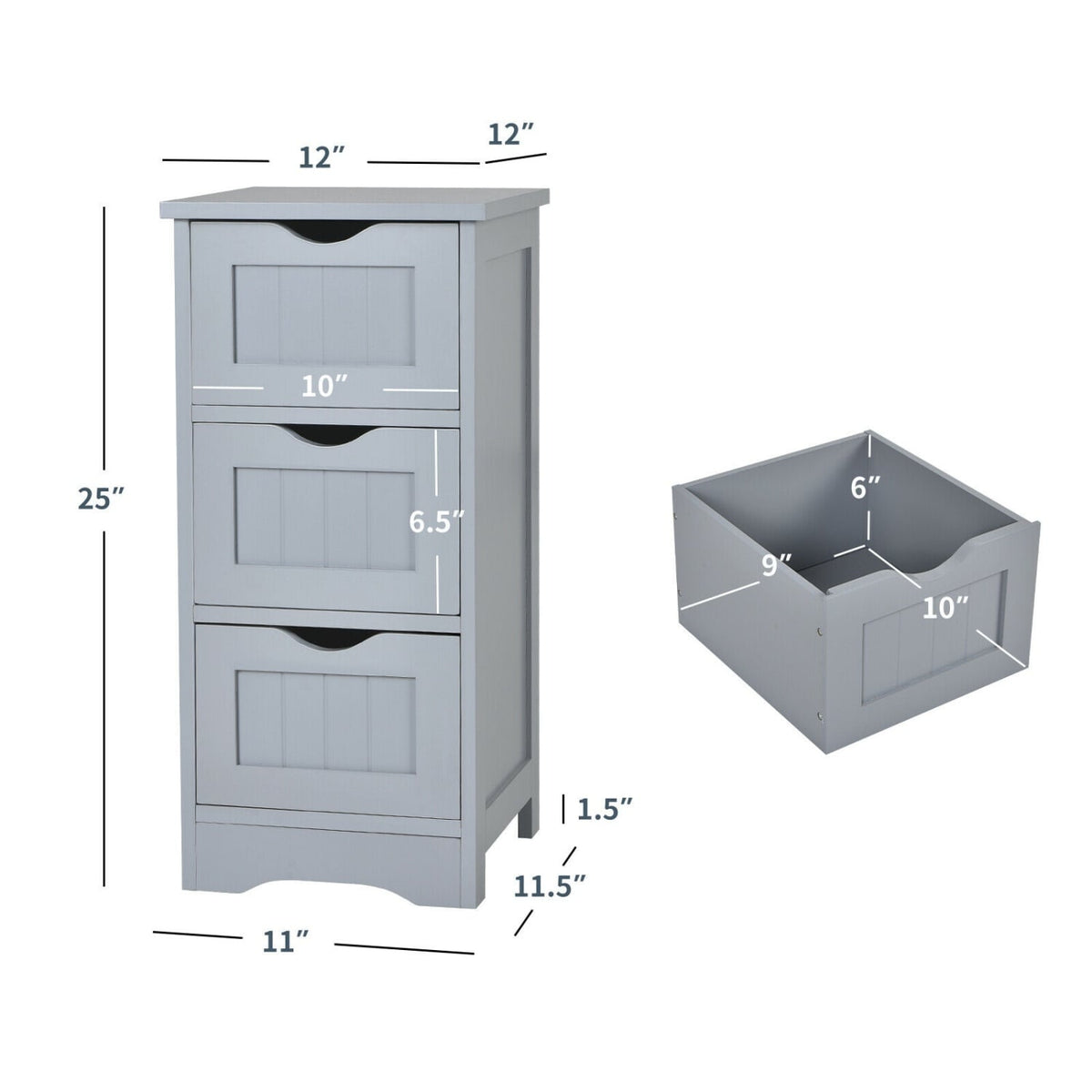 3-Tier Wooden Bathroom Floor Cabinet - Slim Storage Organizer, Gray-Floor Cabinets-DECOROLALA