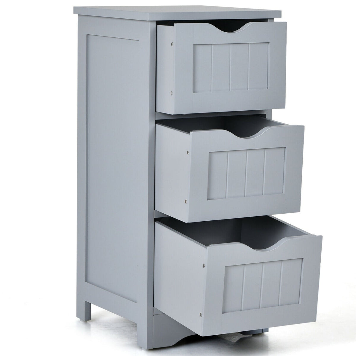 3-Tier Wooden Bathroom Floor Cabinet - Slim Storage Organizer, Gray-Floor Cabinets-DECOROLALA