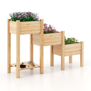 3-Tier Wooden Raised Garden Bed with Open Storage Shelf-Natural-Raised Garden Beds-DECOROLALA