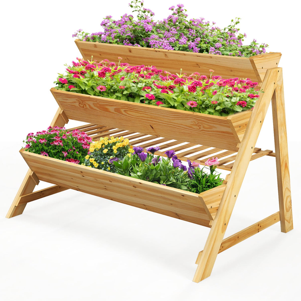 3 Tier Wooden Vertical Raised Garden Bed with Storage Shelf-Raised Garden Beds-DECOROLALA