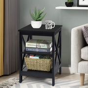 3-Tier X-Design Nightstands with Storage Shelves for Living Room Bedroom-Black-End & Side Tables-DECOROLALA