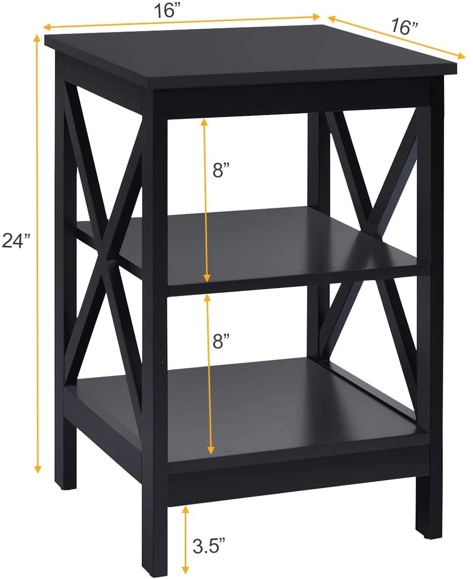 3-Tier X-Design Nightstands with Storage Shelves for Living Room Bedroom-Black-End & Side Tables-DECOROLALA
