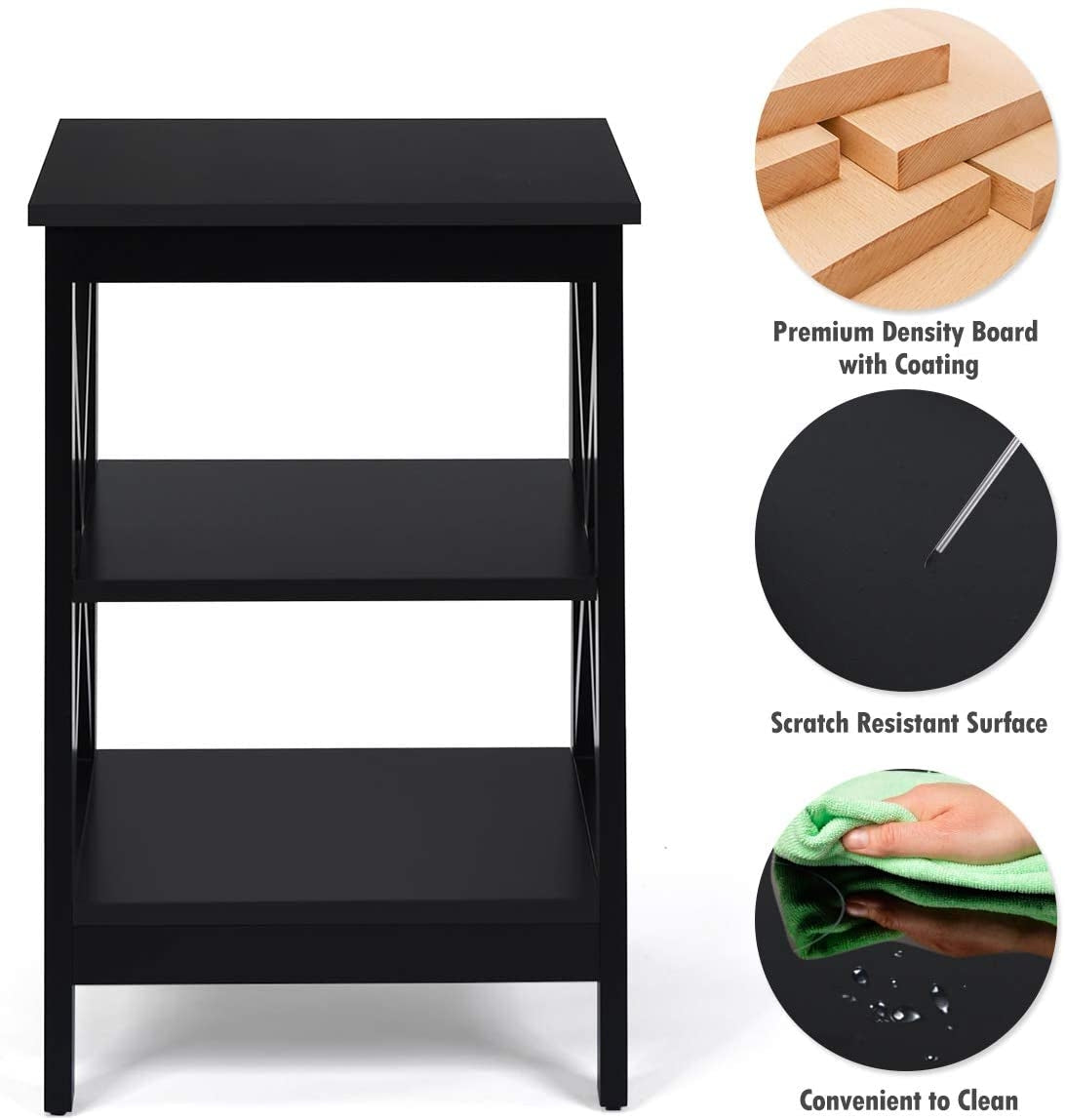 3-Tier X-Design Nightstands with Storage Shelves for Living Room Bedroom-Black-End & Side Tables-DECOROLALA