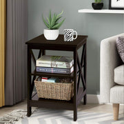 3-Tier X-Design Nightstands with Storage Shelves for Living Room Bedroom-Dark Brown-End & Side Tables-DECOROLALA