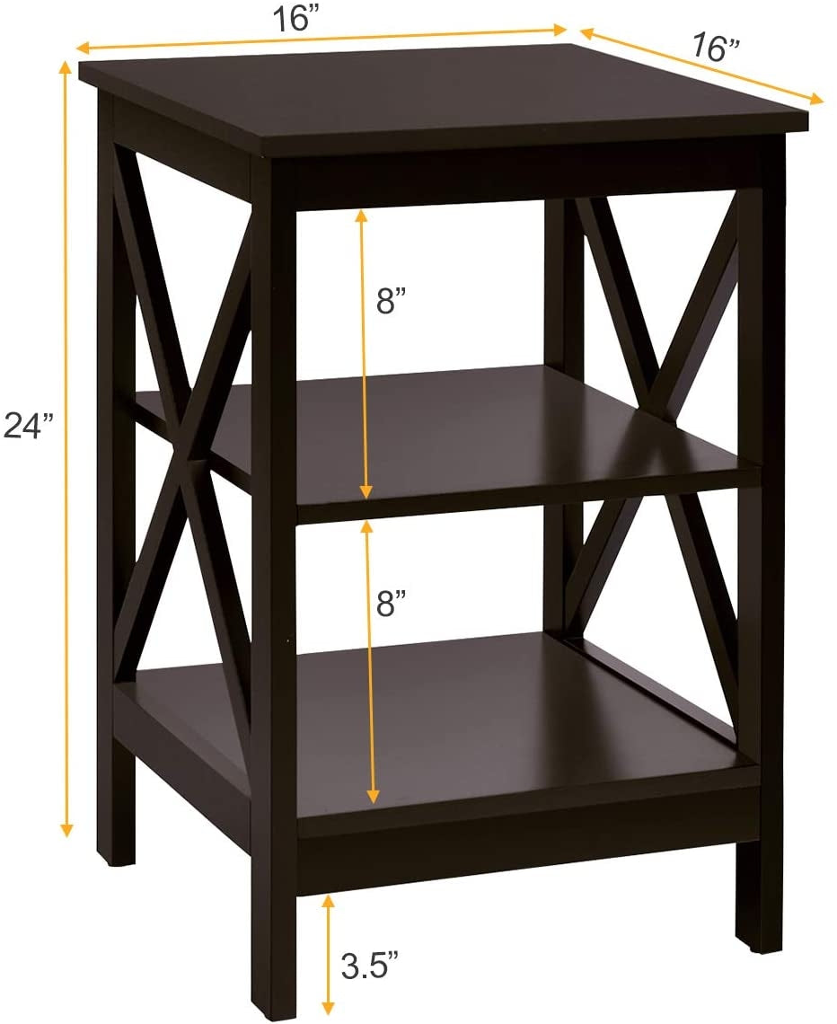 3-Tier X-Design Nightstands with Storage Shelves for Living Room Bedroom-Dark Brown-End & Side Tables-DECOROLALA