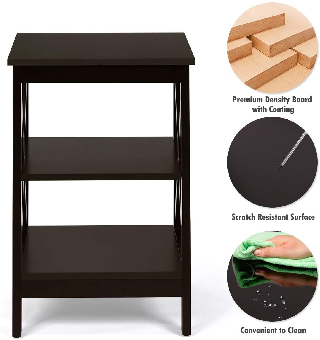 3-Tier X-Design Nightstands with Storage Shelves for Living Room Bedroom-Dark Brown-End & Side Tables-DECOROLALA