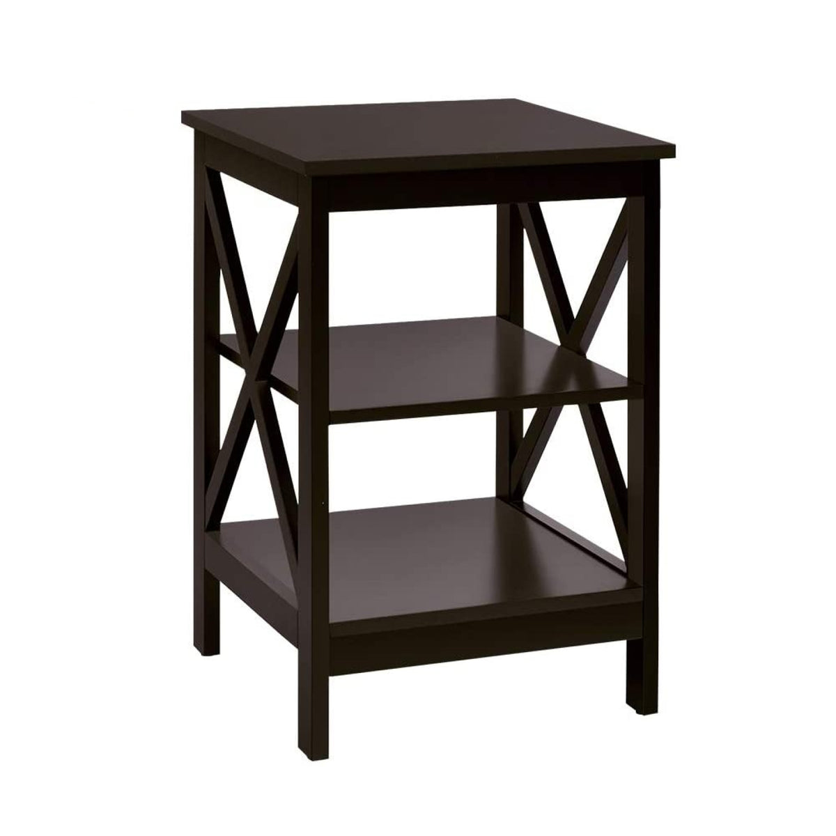 3-Tier X-Design Nightstands with Storage Shelves for Living Room Bedroom-Dark Brown-End & Side Tables-DECOROLALA