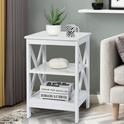 3-Tier X-Design Nightstands with Storage Shelves for Living Room Bedroom-White-End & Side Tables-DECOROLALA