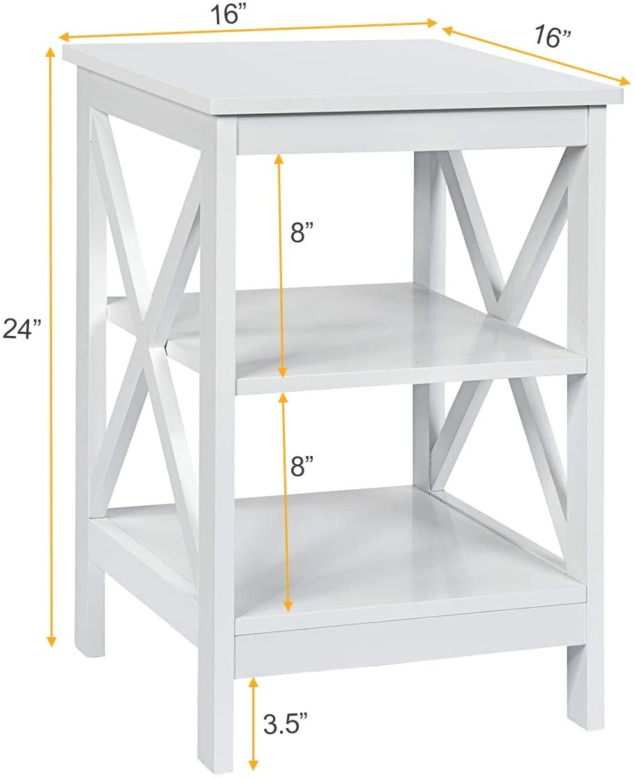 3-Tier X-Design Nightstands with Storage Shelves for Living Room Bedroom-White-End & Side Tables-DECOROLALA