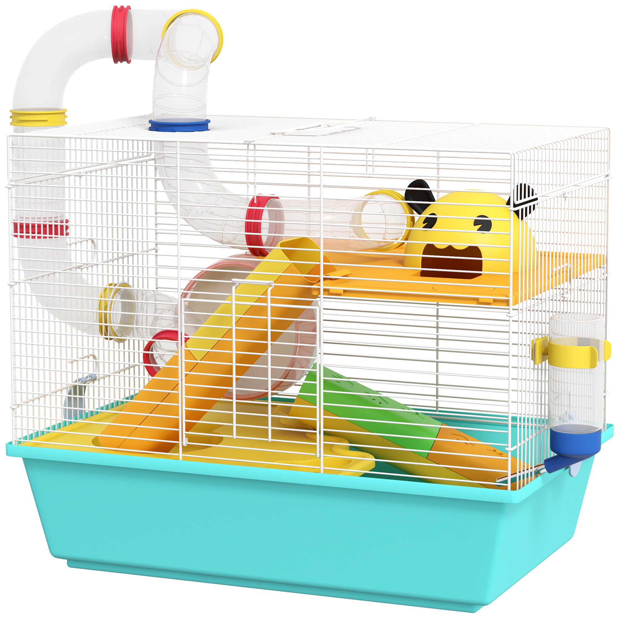 3 Tiers Hamster Cage for Gerbil, Dwarf Hamster with Tunnels, Water Bottle, Exercise Wheel, 18" x 11" x 15" - Light Blue-Small Animals-DECOROLALA