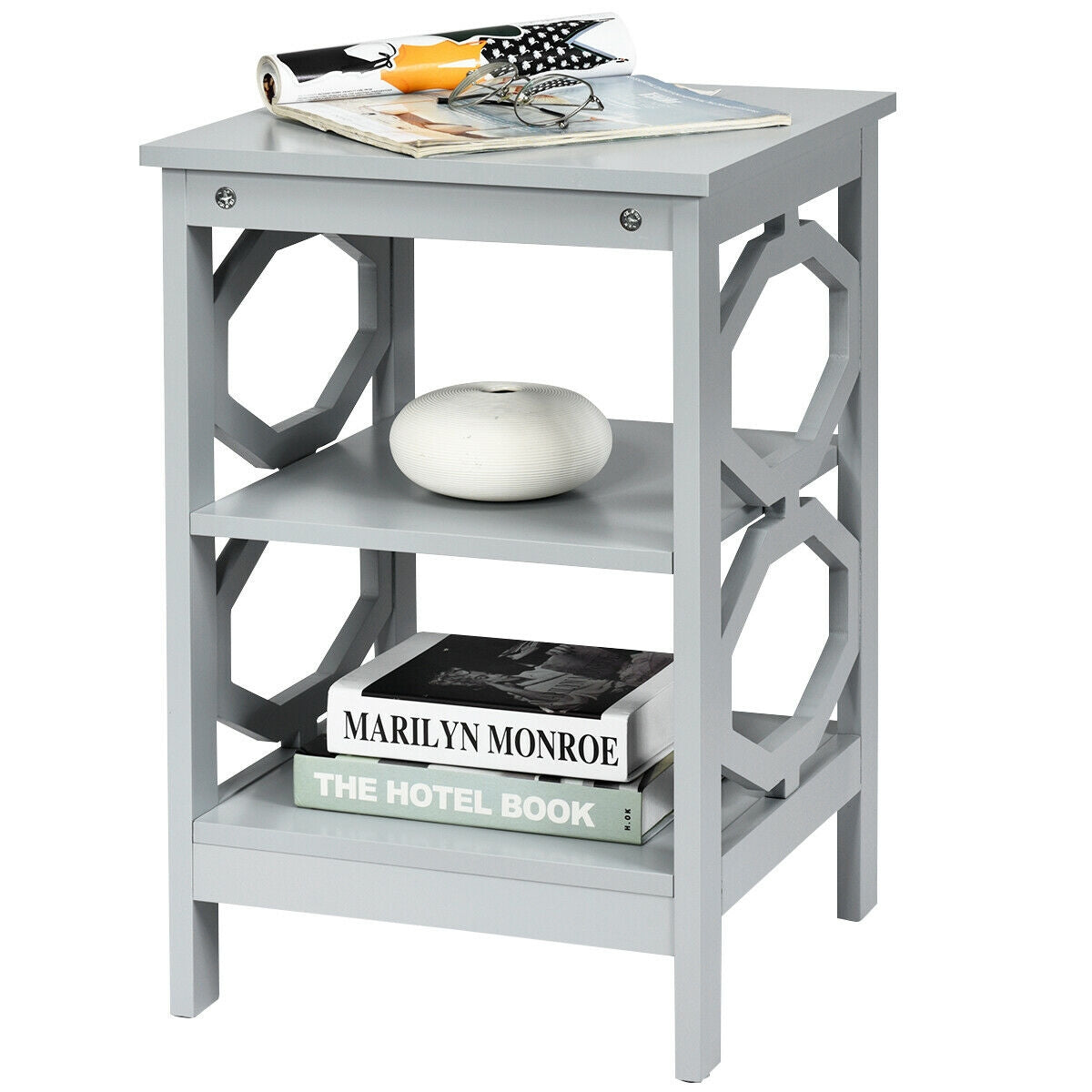 3 Tiers Nightstand Sofa Side End Accent Table-Gray-End & Side Tables-DECOROLALA