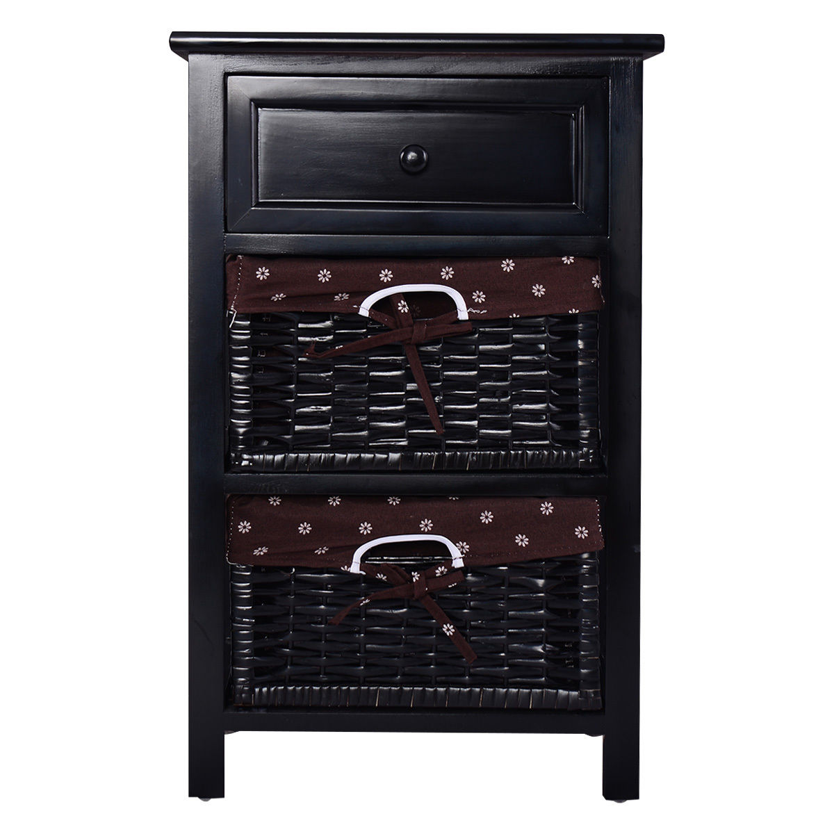 3 Tiers Wooden Storage Nightstand with 2 Baskets and 1 Drawer-black-Nightstands-DECOROLALA