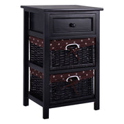 3 Tiers Wooden Storage Nightstand with 2 Baskets and 1 Drawer-black-Nightstands-DECOROLALA
