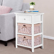 3 Tiers Wooden Storage Nightstand with 2 Baskets and 1 Drawer-white-Nightstands-DECOROLALA
