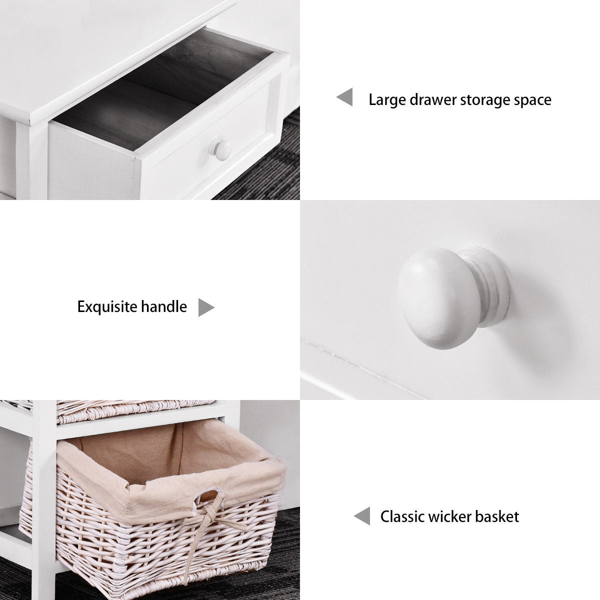 3 Tiers Wooden Storage Nightstand with 2 Baskets and 1 Drawer-white-Nightstands-DECOROLALA