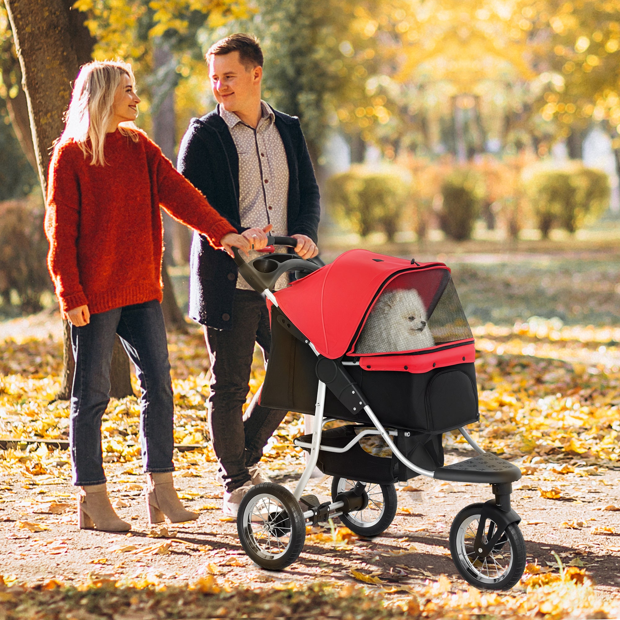 3-Wheel All-Terrain Pet Stroller for Small Dogs - Red-Dogs-DECOROLALA