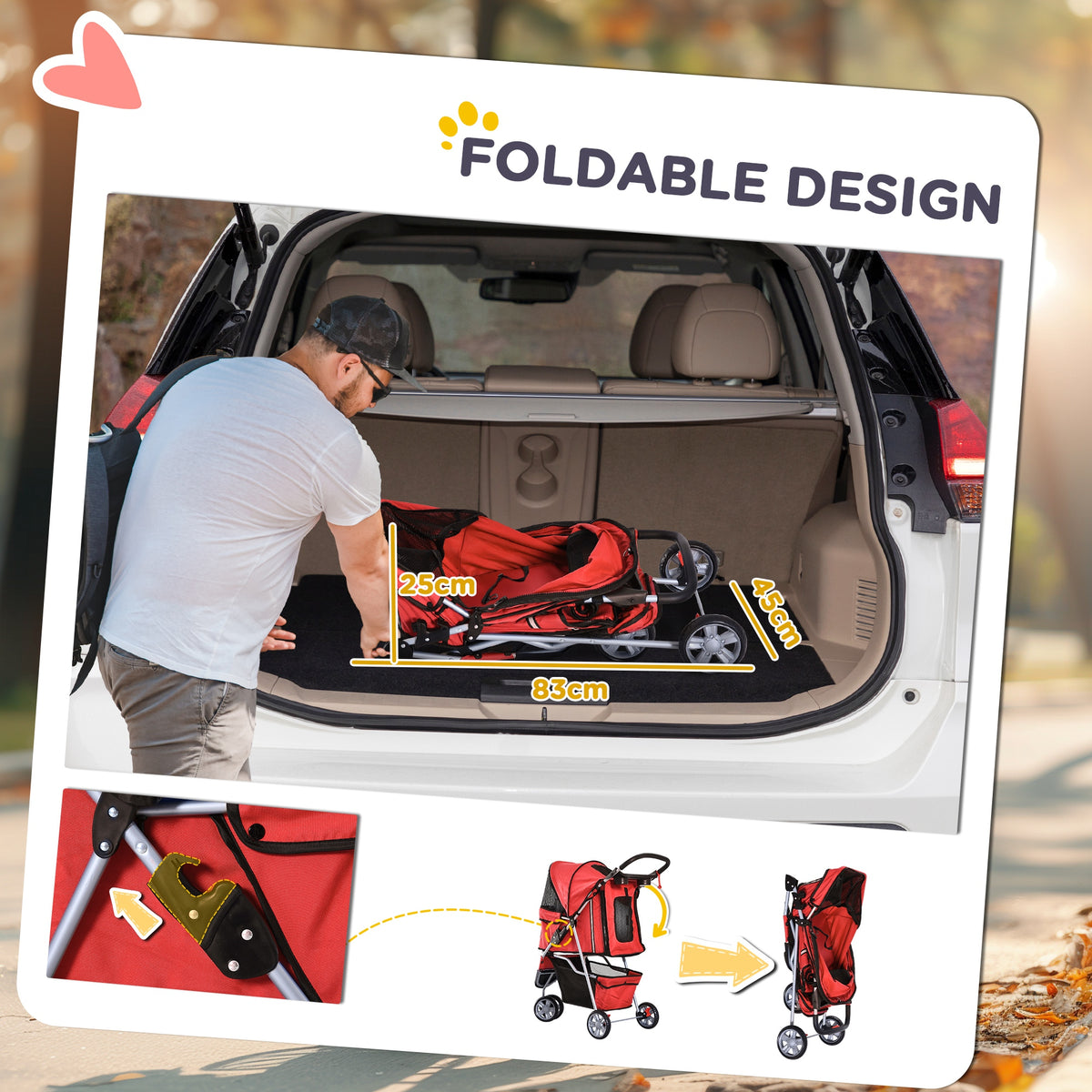 3-Wheel Foldable Dog & Cat Stroller - Red Small Pet Cart-Dogs-DECOROLALA