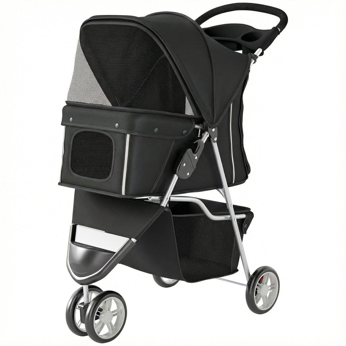 3-Wheel Foldable Dog Stroller - Black Lightweight Pet Cart-Dog Supplies-DECOROLALA