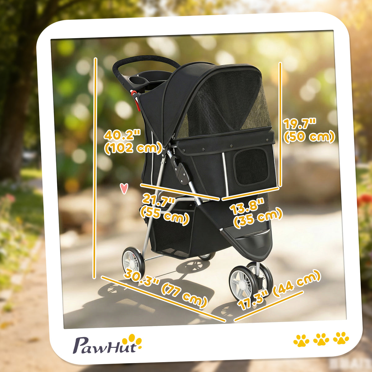3-Wheel Foldable Dog Stroller - Black Lightweight Pet Cart-Dogs-DECOROLALA