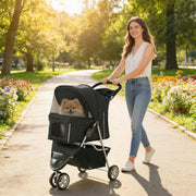 3-Wheel Foldable Dog Stroller - Black Lightweight Pet Cart-Dogs-DECOROLALA