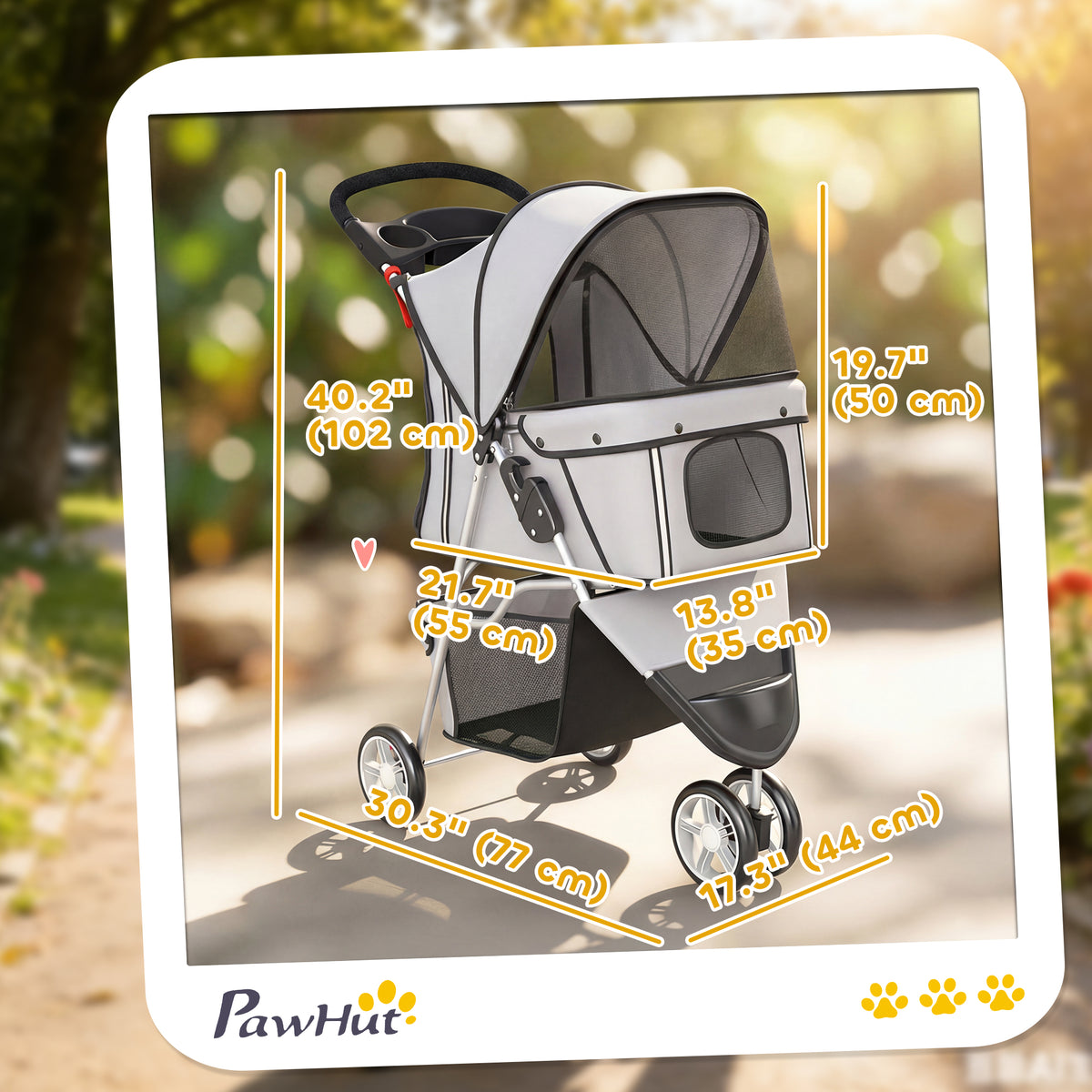 3-Wheel Foldable Dog Stroller with Storage Basket - Grey-Dogs-DECOROLALA
