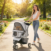 3-Wheel Foldable Dog Stroller with Storage Basket - Grey-Dogs-DECOROLALA