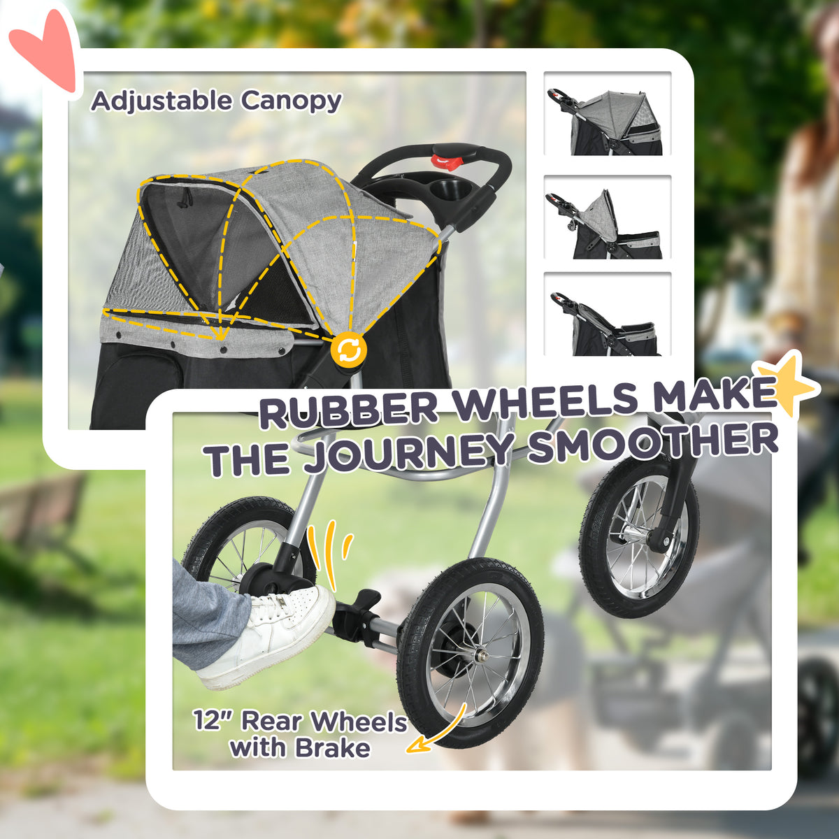 3-Wheel Foldable Pet Stroller for Small Dogs - Grey-Dogs-DECOROLALA