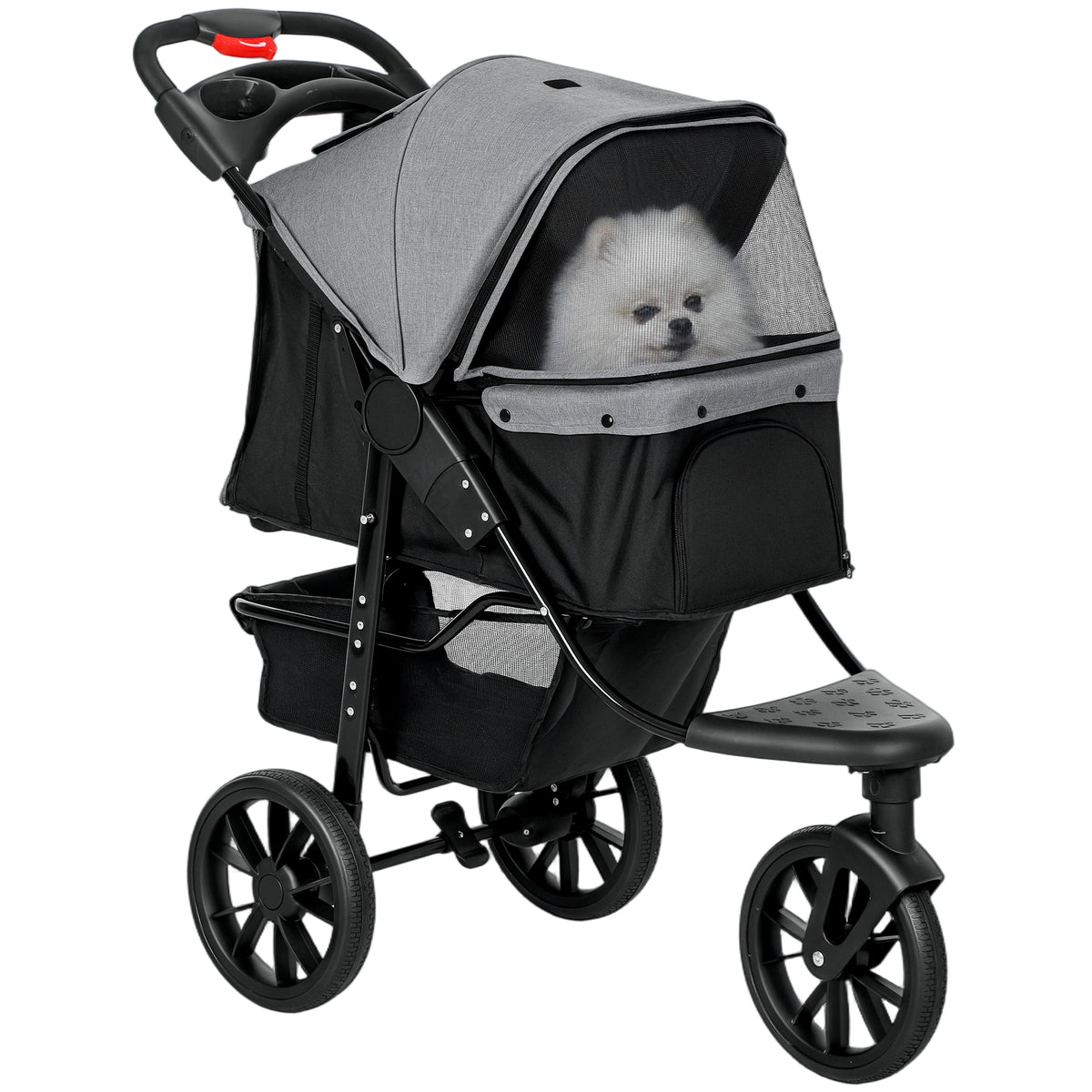 3 Wheel Folding Dog Stroller - Grey Travel Carrier for Small Dogs-Dogs-DECOROLALA