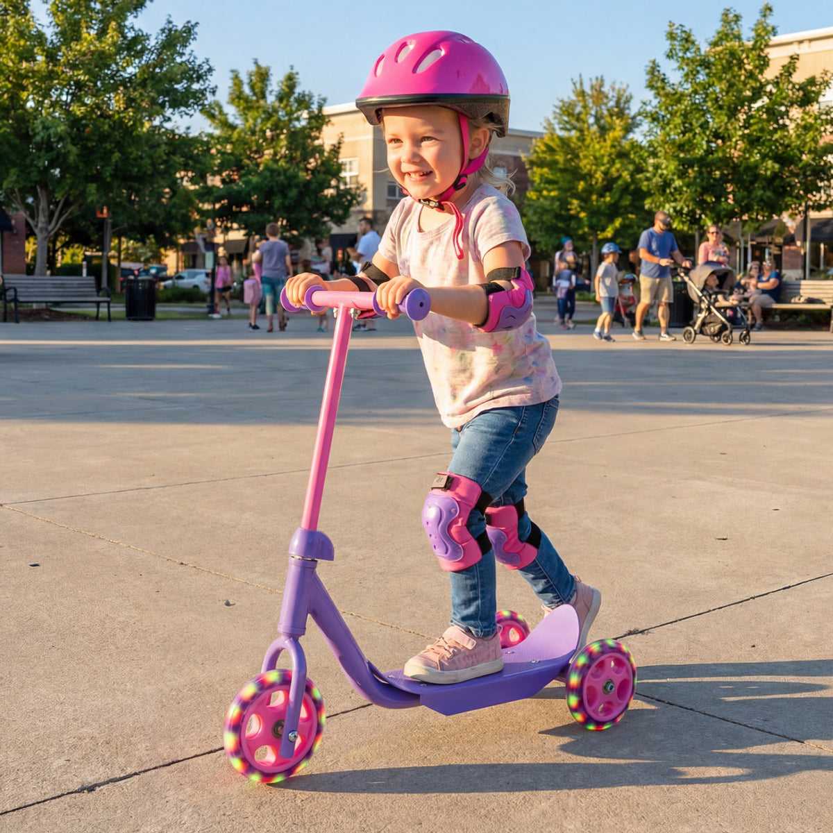 Trottinette à 3 roues pour enfants dès 2 ans avec roues LED lumineuses et large plateau antidérapant - Violet