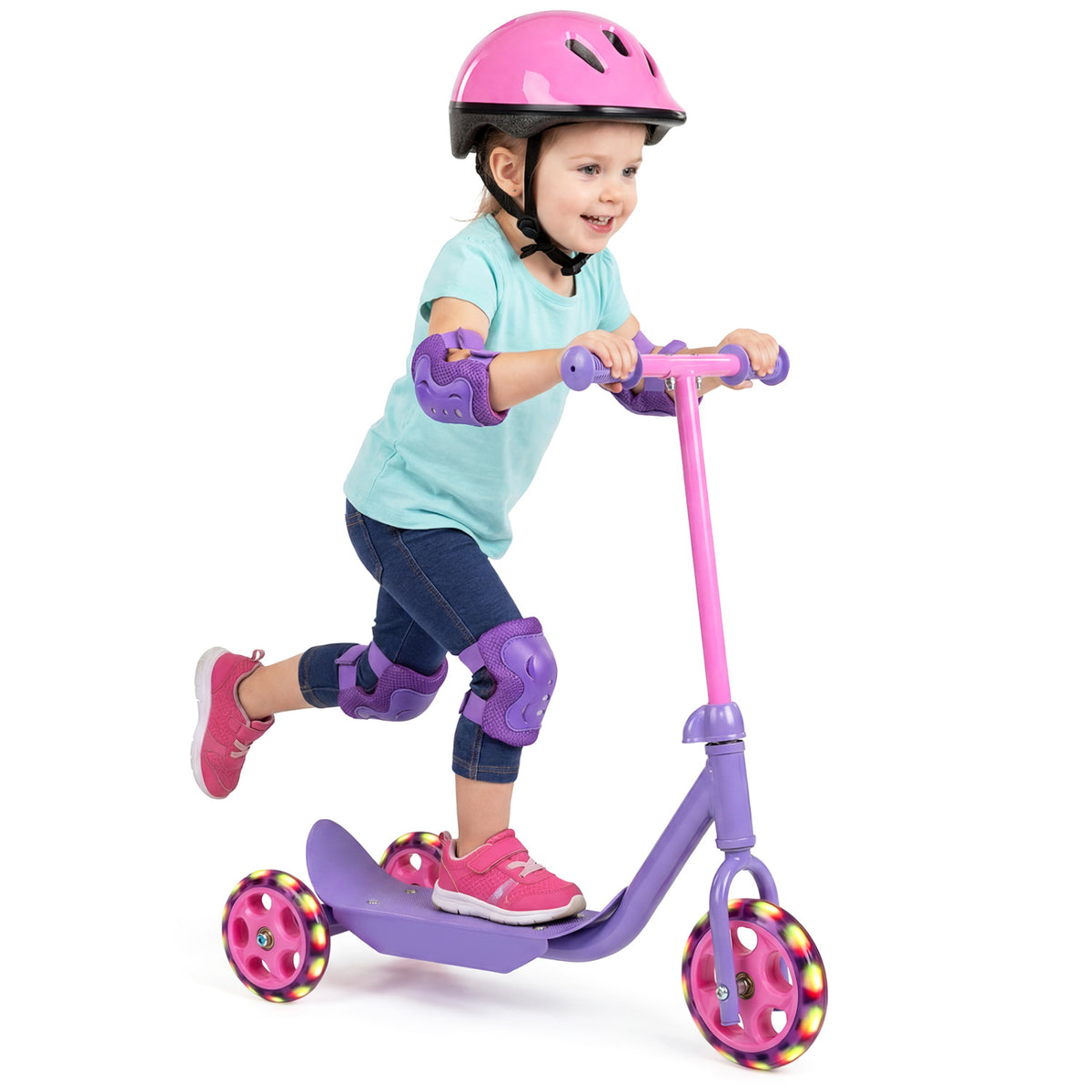 Trottinette à 3 roues pour enfants dès 2 ans avec roues LED lumineuses et large plateau antidérapant - Violet
