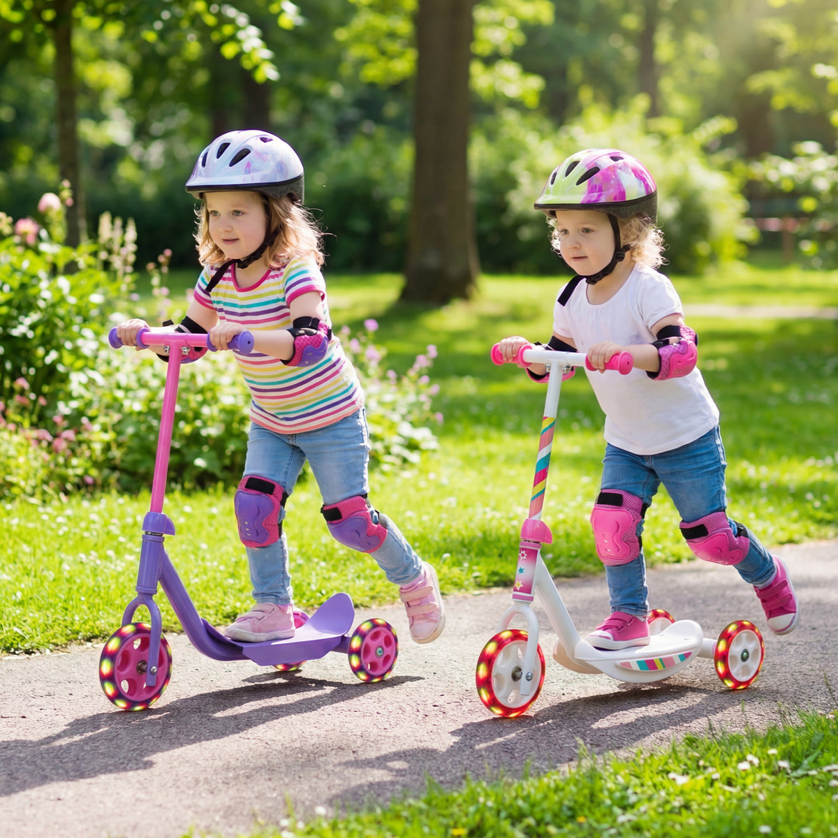 Trottinette à 3 roues pour enfants dès 2 ans avec roues LED lumineuses et large plateau antidérapant - Violet