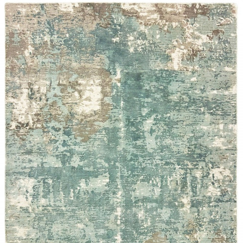 3' X 10' Blue And Gray Abstract Pattern Indoor Runner Rug-Area Rugs-DECOROLALA