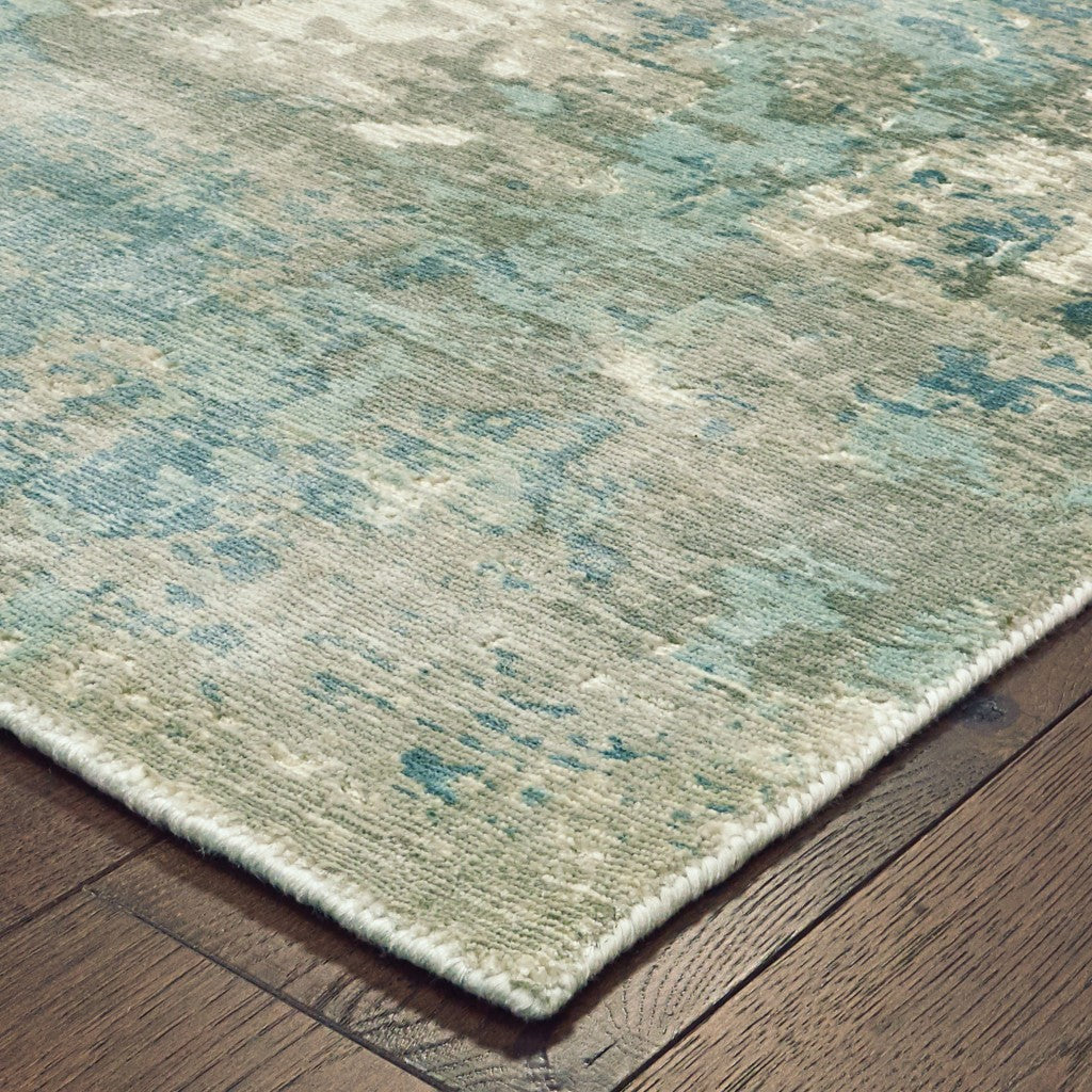 3' X 10' Blue And Gray Abstract Pattern Indoor Runner Rug-Area Rugs-DECOROLALA