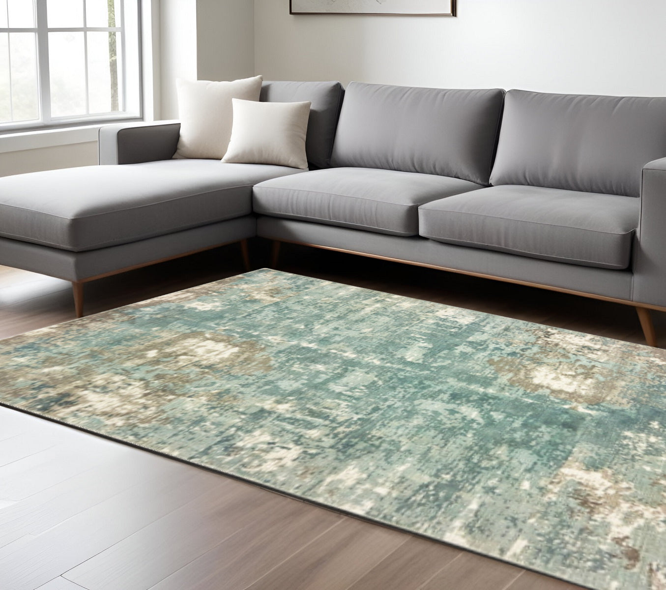 3' X 10' Blue And Gray Abstract Pattern Indoor Runner Rug-Area Rugs-DECOROLALA