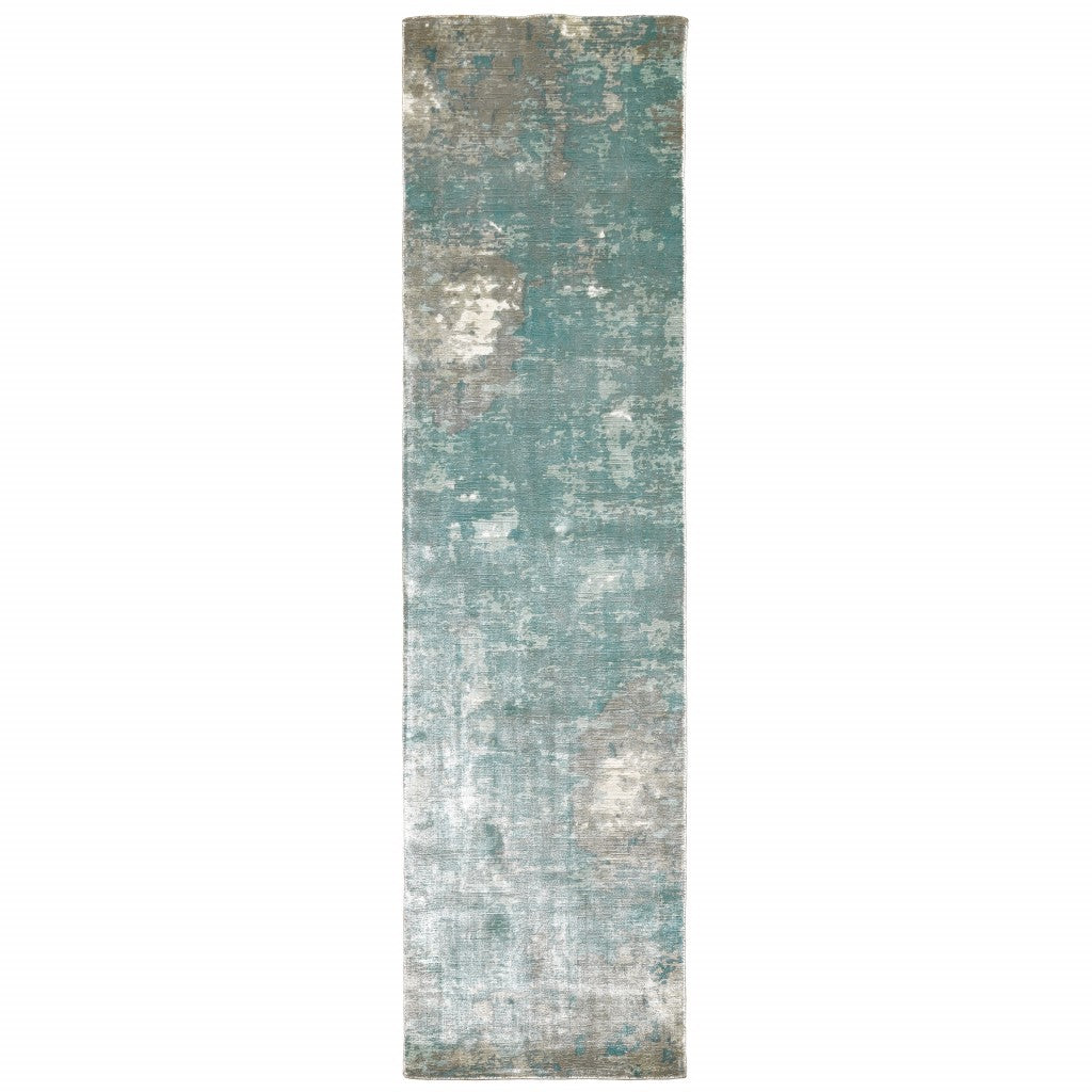 3' X 10' Blue And Gray Abstract Pattern Indoor Runner Rug-Area Rugs-DECOROLALA