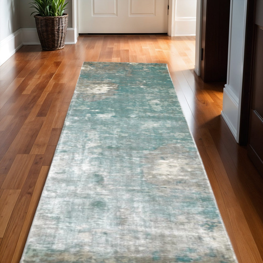 3' X 10' Blue And Gray Abstract Pattern Indoor Runner Rug-Area Rugs-DECOROLALA