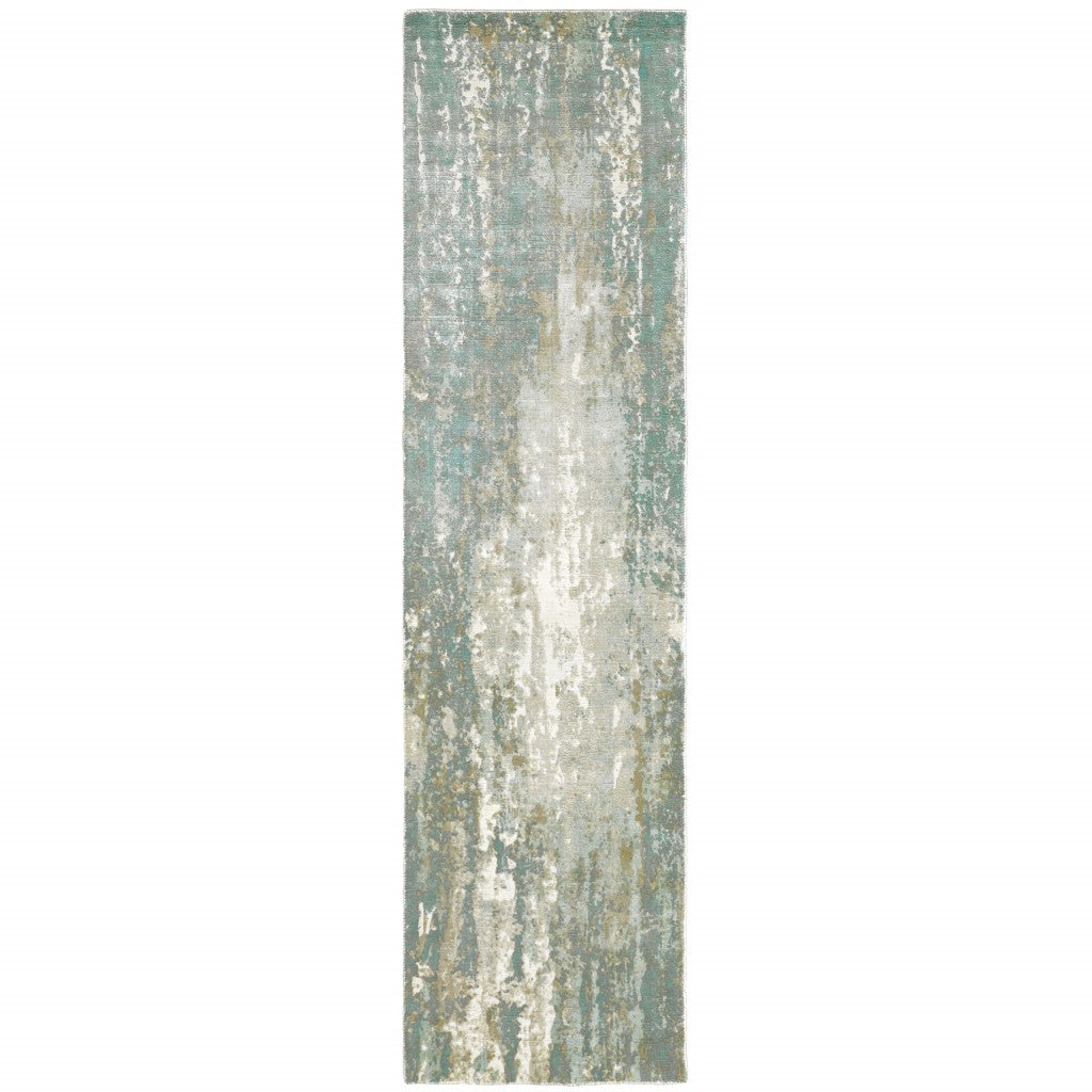3' X 10' Blue And Gray Abstract Splash Indoor Runner Rug-Area Rugs-DECOROLALA