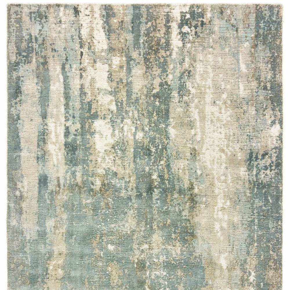 3' X 10' Blue And Gray Abstract Splash Indoor Runner Rug-Area Rugs-DECOROLALA