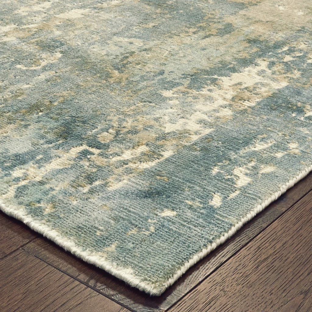 3' X 10' Blue And Gray Abstract Splash Indoor Runner Rug-Area Rugs-DECOROLALA