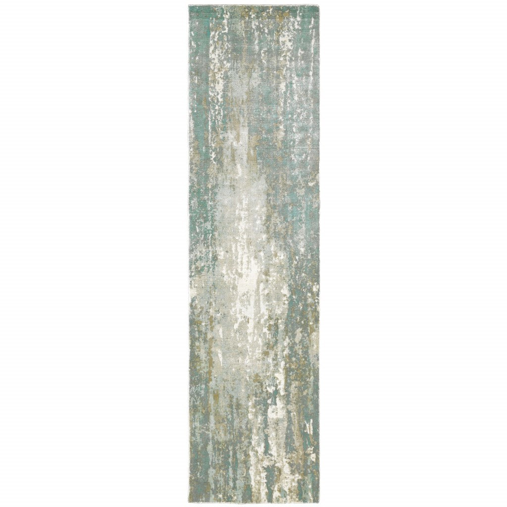 3' X 10' Blue And Gray Abstract Splash Indoor Runner Rug-Area Rugs-DECOROLALA