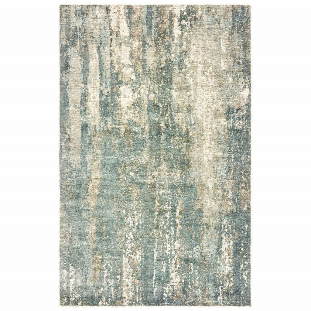3' X 10' Blue And Gray Abstract Splash Indoor Runner Rug-Area Rugs-DECOROLALA