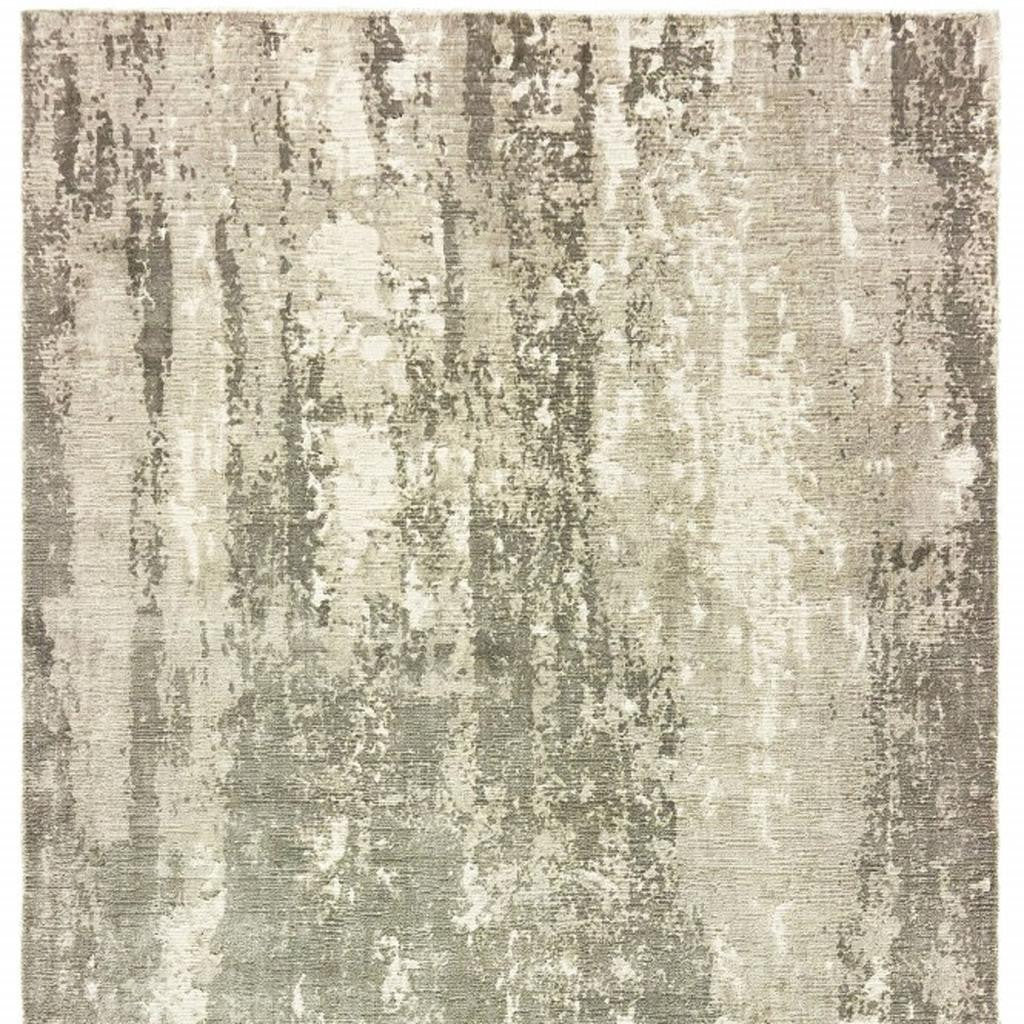 3' X 10' Gray And Ivory Abstract Splash Indoor Runner Rug-Area Rugs-DECOROLALA