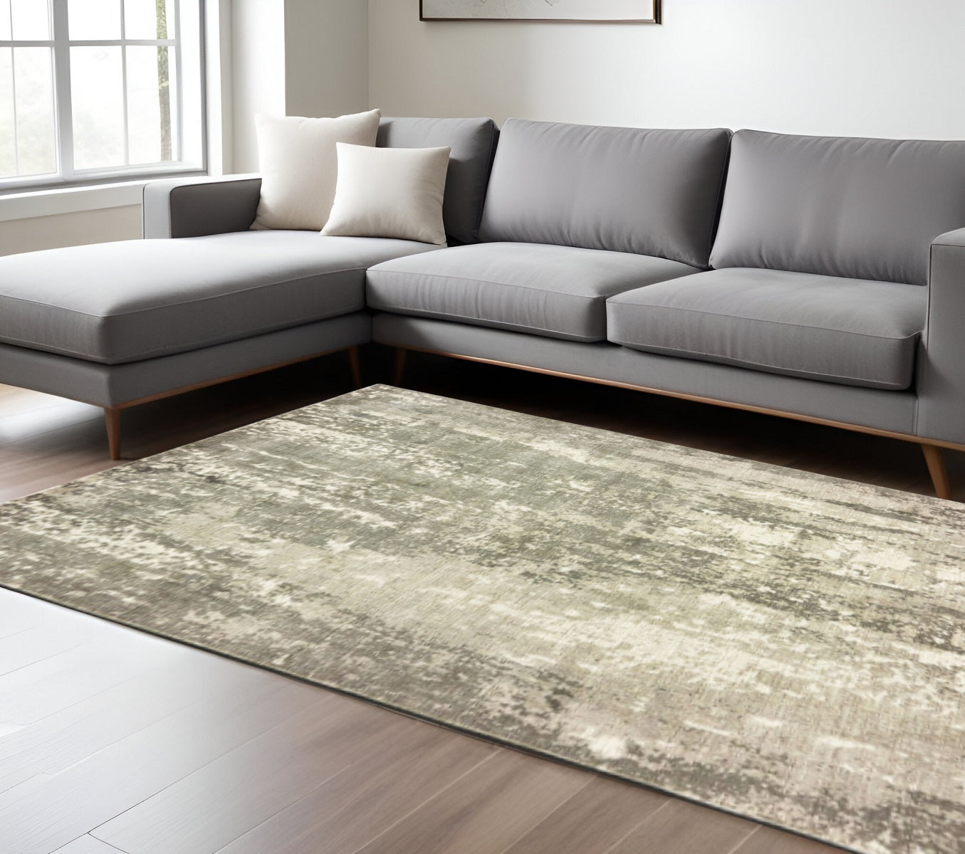 3' X 10' Gray And Ivory Abstract Splash Indoor Runner Rug-Area Rugs-DECOROLALA