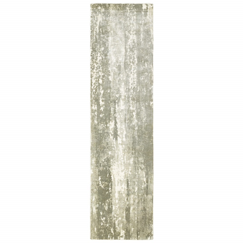 3' X 10' Gray And Ivory Abstract Splash Indoor Runner Rug-Area Rugs-DECOROLALA