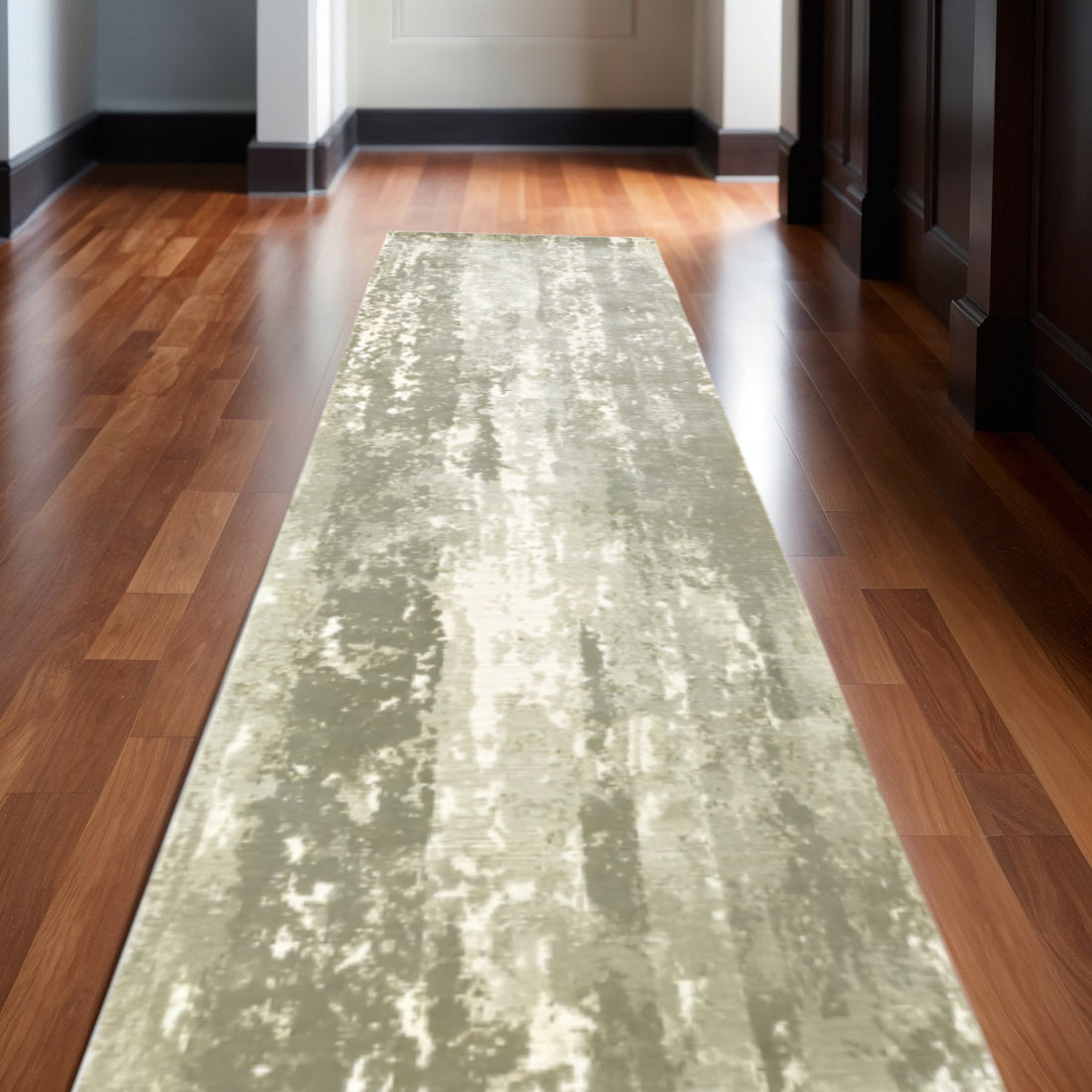 3' X 10' Gray And Ivory Abstract Splash Indoor Runner Rug-Area Rugs-DECOROLALA