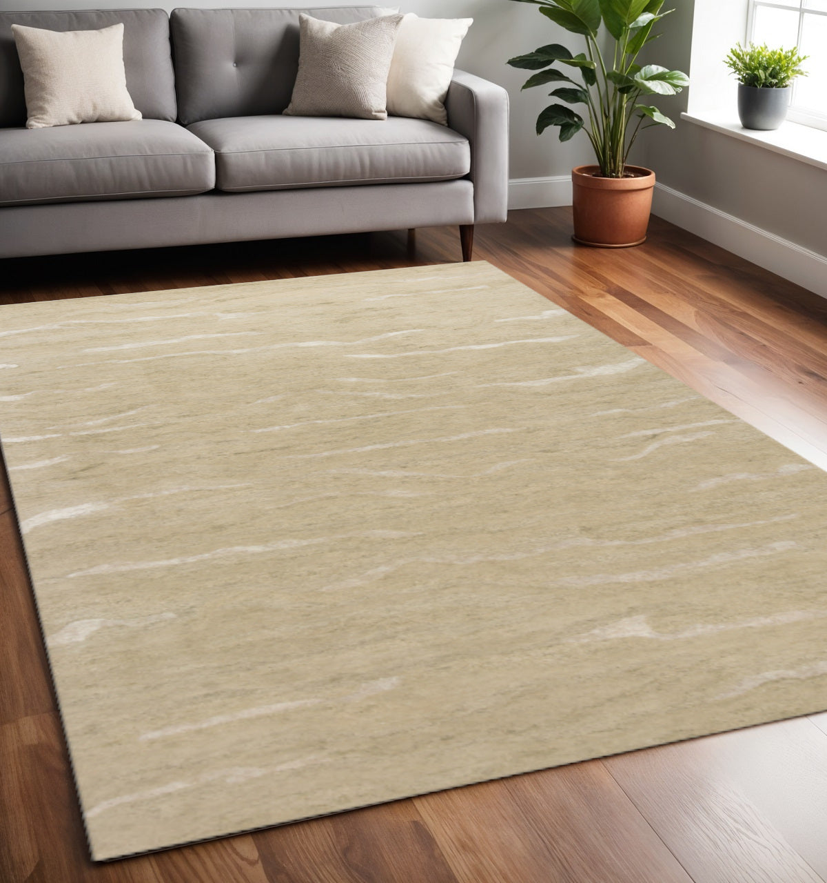 3' X 5' Beige And Ivory Abstract Hand Tufted Area Rug-Area Rugs-DECOROLALA