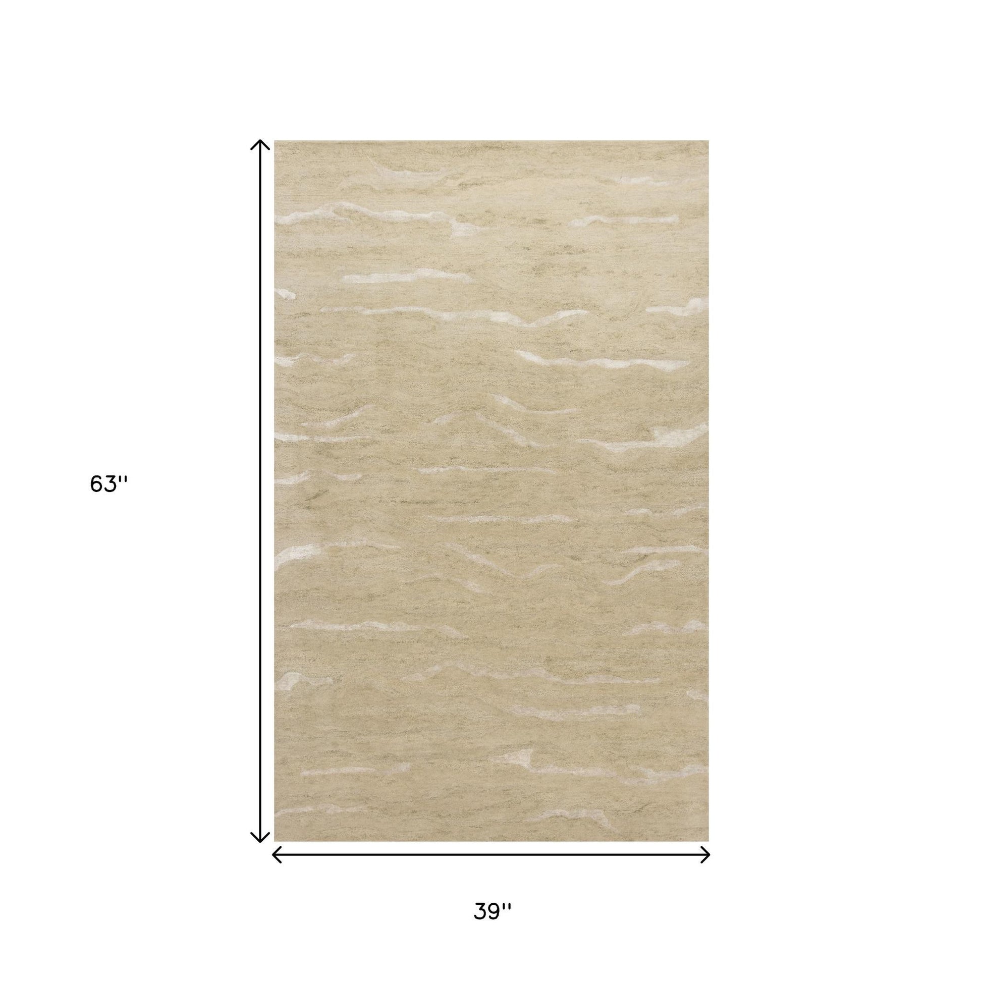 3' X 5' Beige And Ivory Abstract Hand Tufted Area Rug-Area Rugs-DECOROLALA